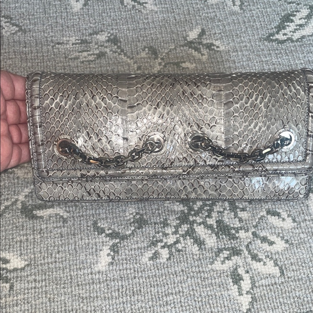Leiber Snake greenish Gray . Decorative Chain  Clutch